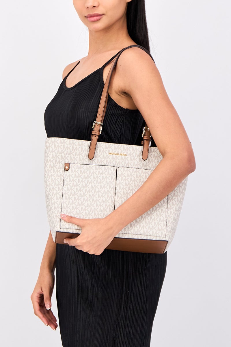 Michael Kors Women Monogram Pattern Tote Bag, Off White - Image 2